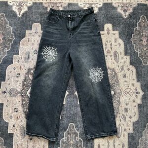 Black Jeans with White Spider Web Design